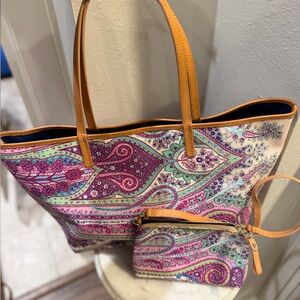 Etro Canvas Coated Canvas and Leather Paisley Tote Bag with Matching Wristlet